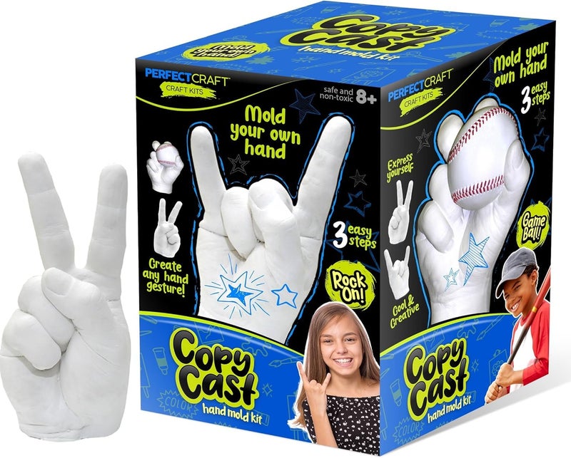 Perfect craft Hand Casting Kit, DIY Hand Mold Kit for Kids, Fun Craft Gift for Boys & Girls, Fast-Curing, Non-Toxic, Water-Based Material, USA Made, Ages 8+ - Image 1